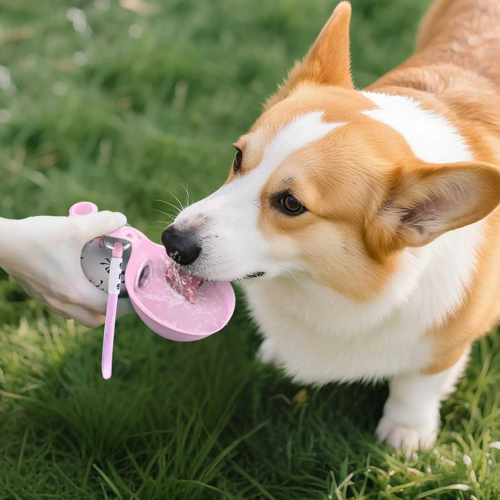 Portable Dog Water Bottle with Foldable Silicone Bowl and Lanyard