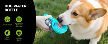 Portable Dog Water Bottle with Foldable Silicone Bowl and Lanyard