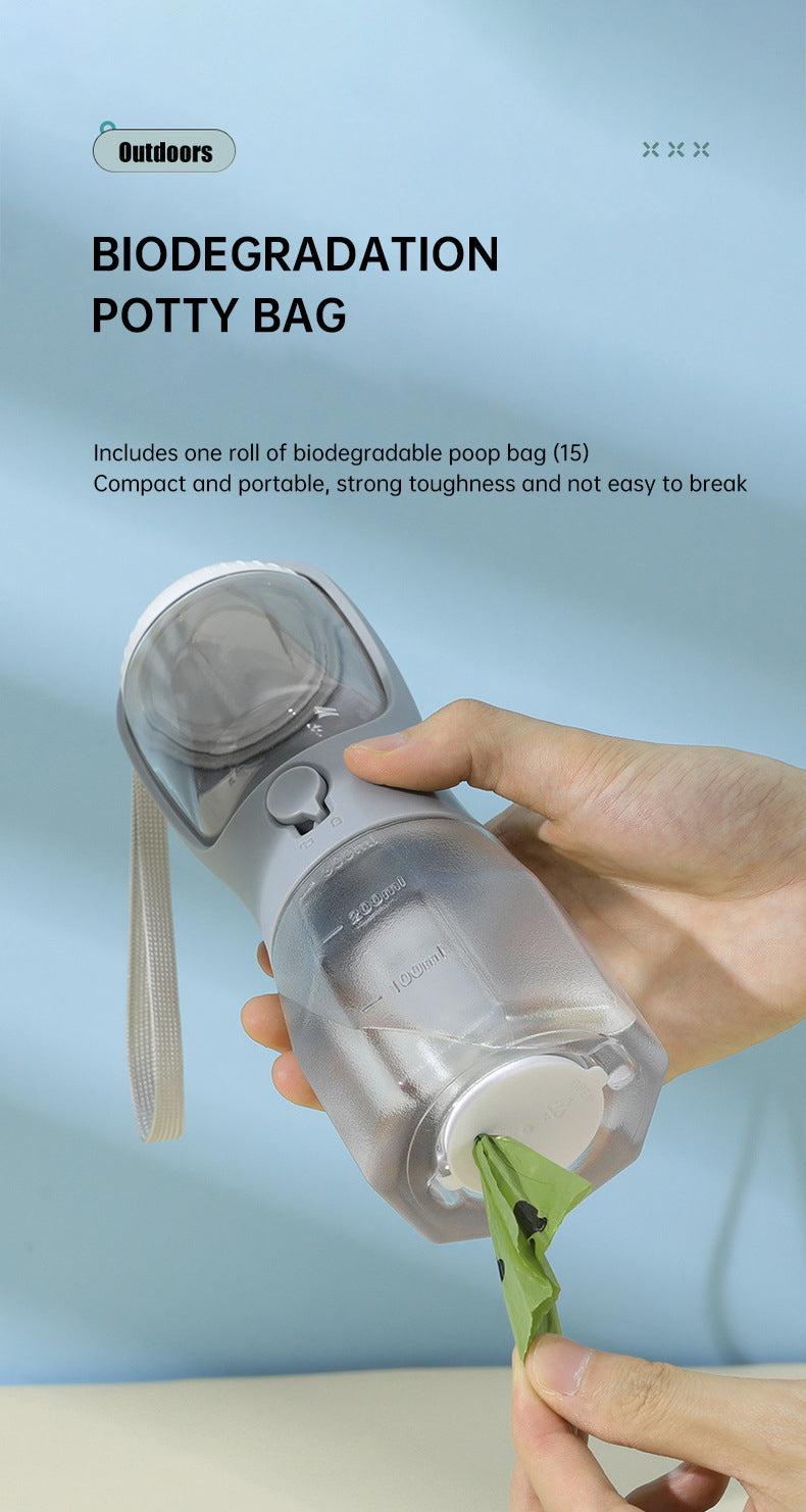 All-in-One Dog Travel Kit — Water, Food & Waste Bags in One Bottle