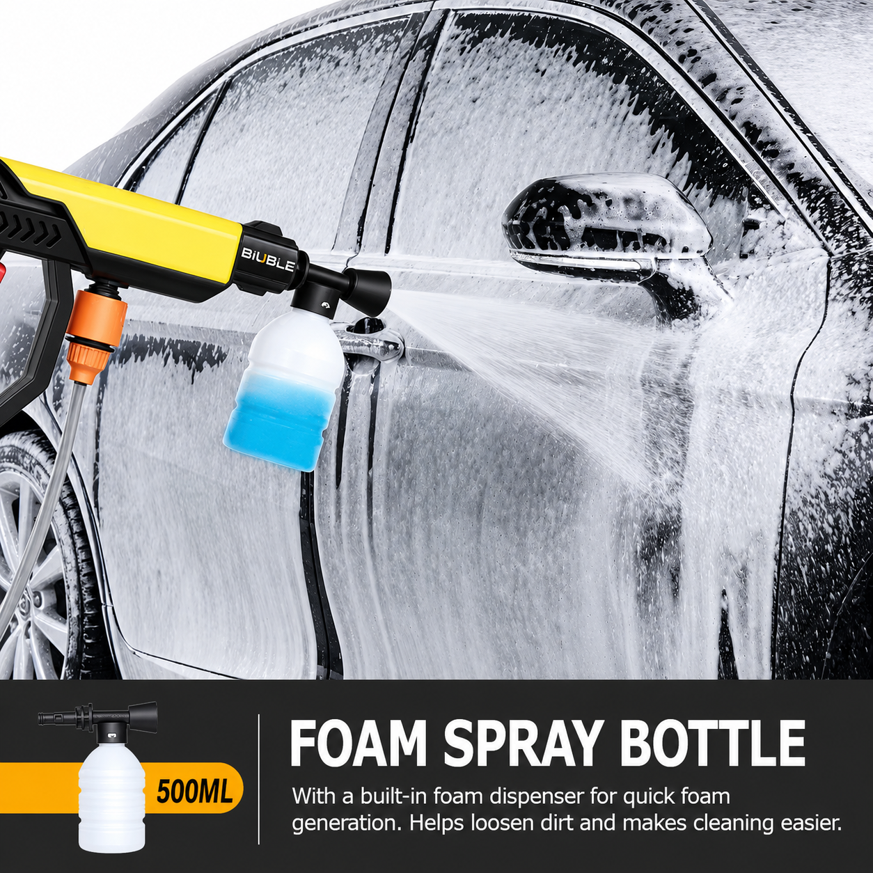 Cordless Rechargeable Pressure Washer – 21V Portable Cleaning Gun with 6-in-1 Spray Nozzle