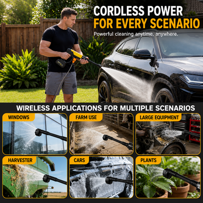 Cordless Rechargeable Pressure Washer – 21V Portable Cleaning Gun with 6-in-1 Spray Nozzle