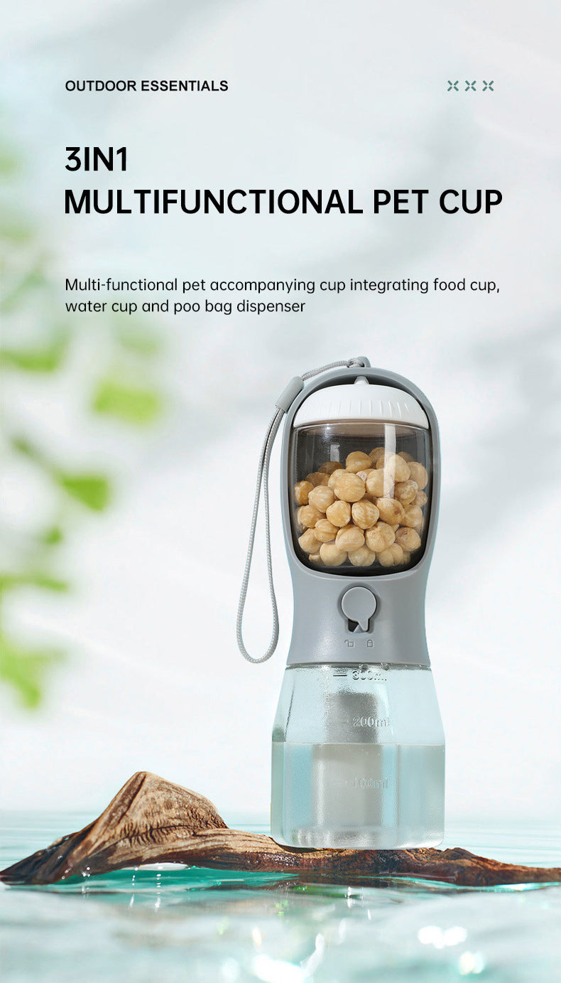 All-in-One Dog Travel Kit — Water, Food & Waste Bags in One Bottle