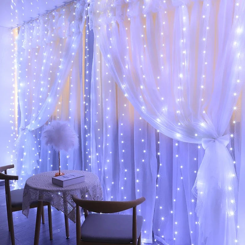 LED Christmas Curtain Lights with Remote Control – Festive Garland for Home and Tree Decorations