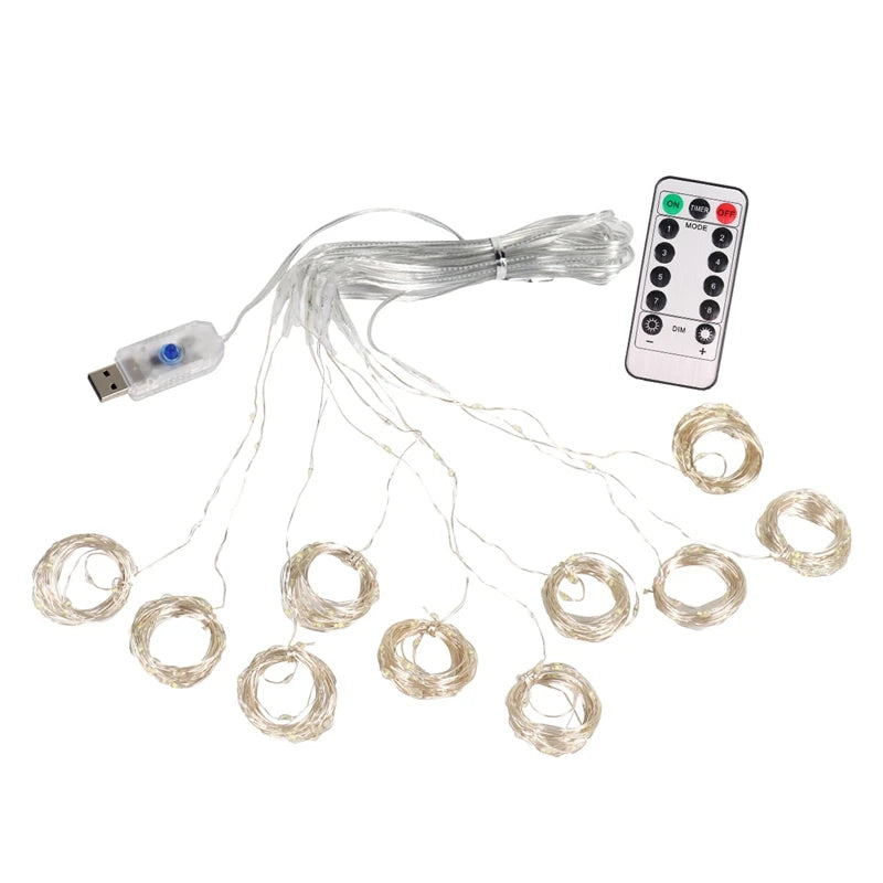 LED Christmas Curtain Lights with Remote Control – Festive Garland for Home and Tree Decorations