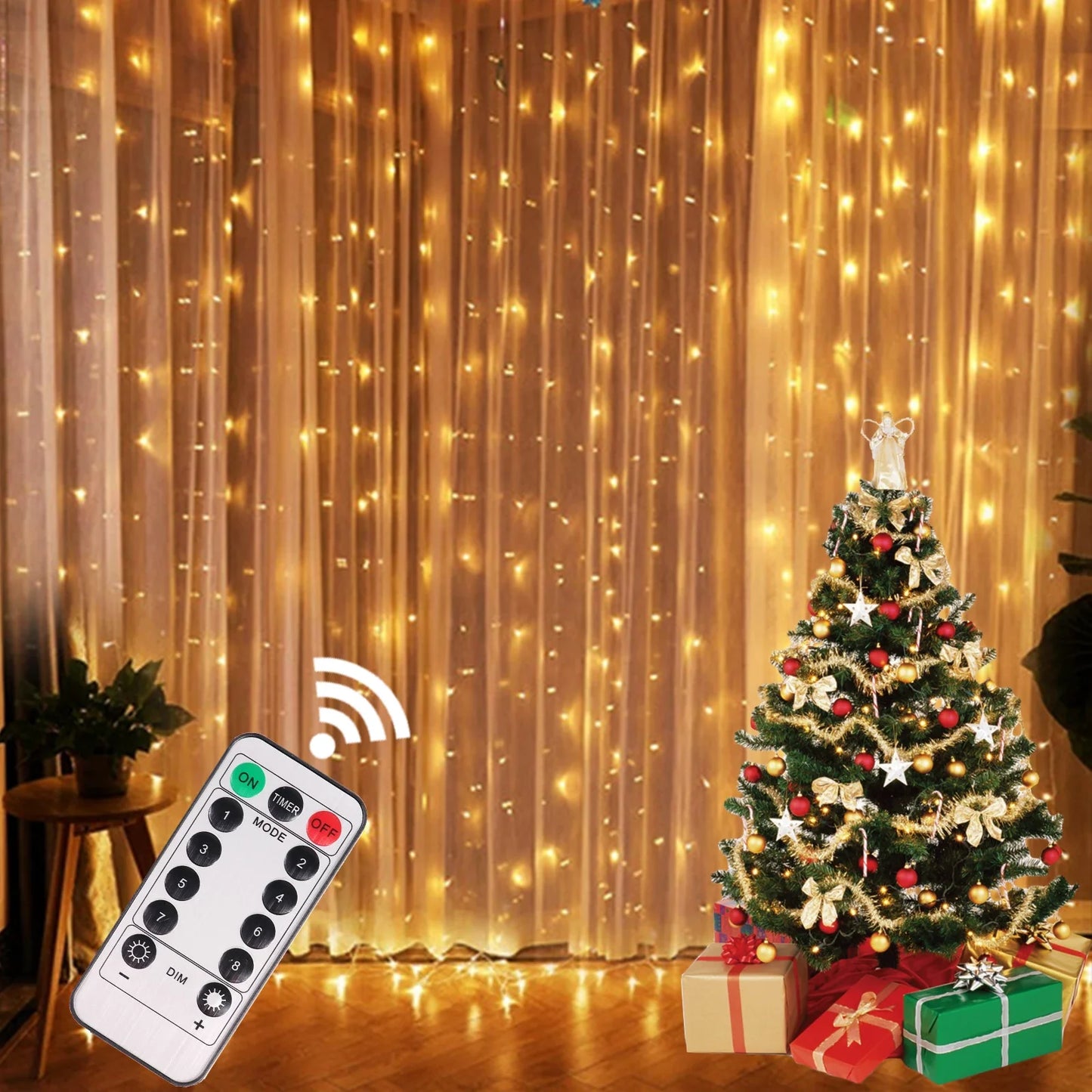 LED Christmas Curtain Lights with Remote Control – Festive Garland for Home and Tree Decorations