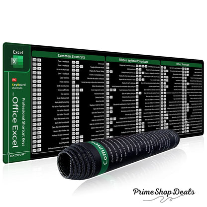 Extended Office Mouse Pad with Excel Shortcuts and Stitched Edge