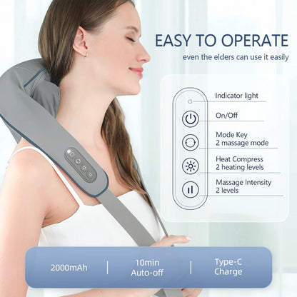 Wireless Neck and Back Massager with Heat and Kneading Technology