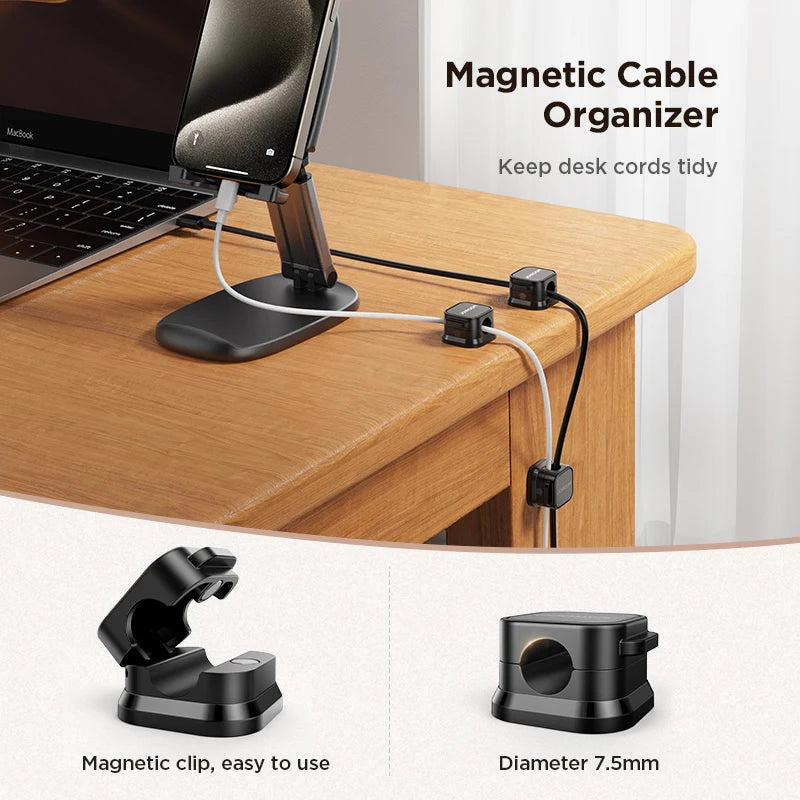 3-Pack or 6-Pack Magnetic Cable Clips – Adjustable Cord Organizer for Desk, Wall, and Car