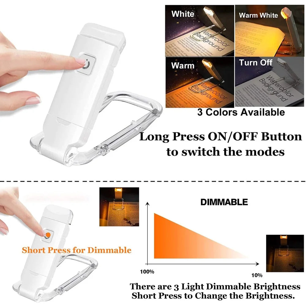 Ultra-Compact USB Rechargeable Book Light with Adjustable Brightness