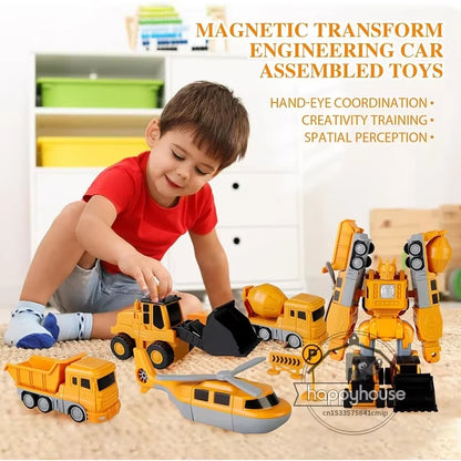 Magnetic Transforming Robot & Engineering Car Set for Kids