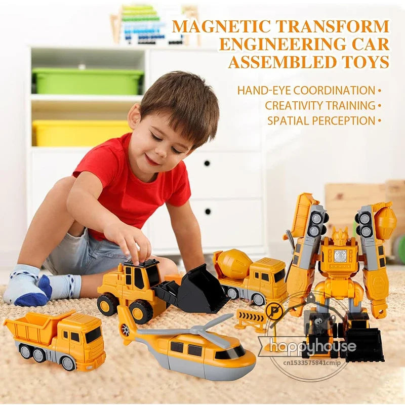 Magnetic Transforming Robot & Engineering Car Set for Kids