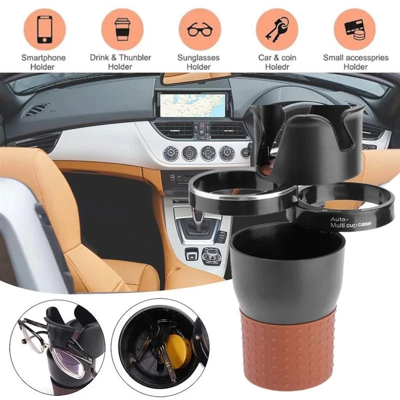 Car Cup Holder Expander – 360° Rotating Multi-Layer Organizer for Drinks & Essentials