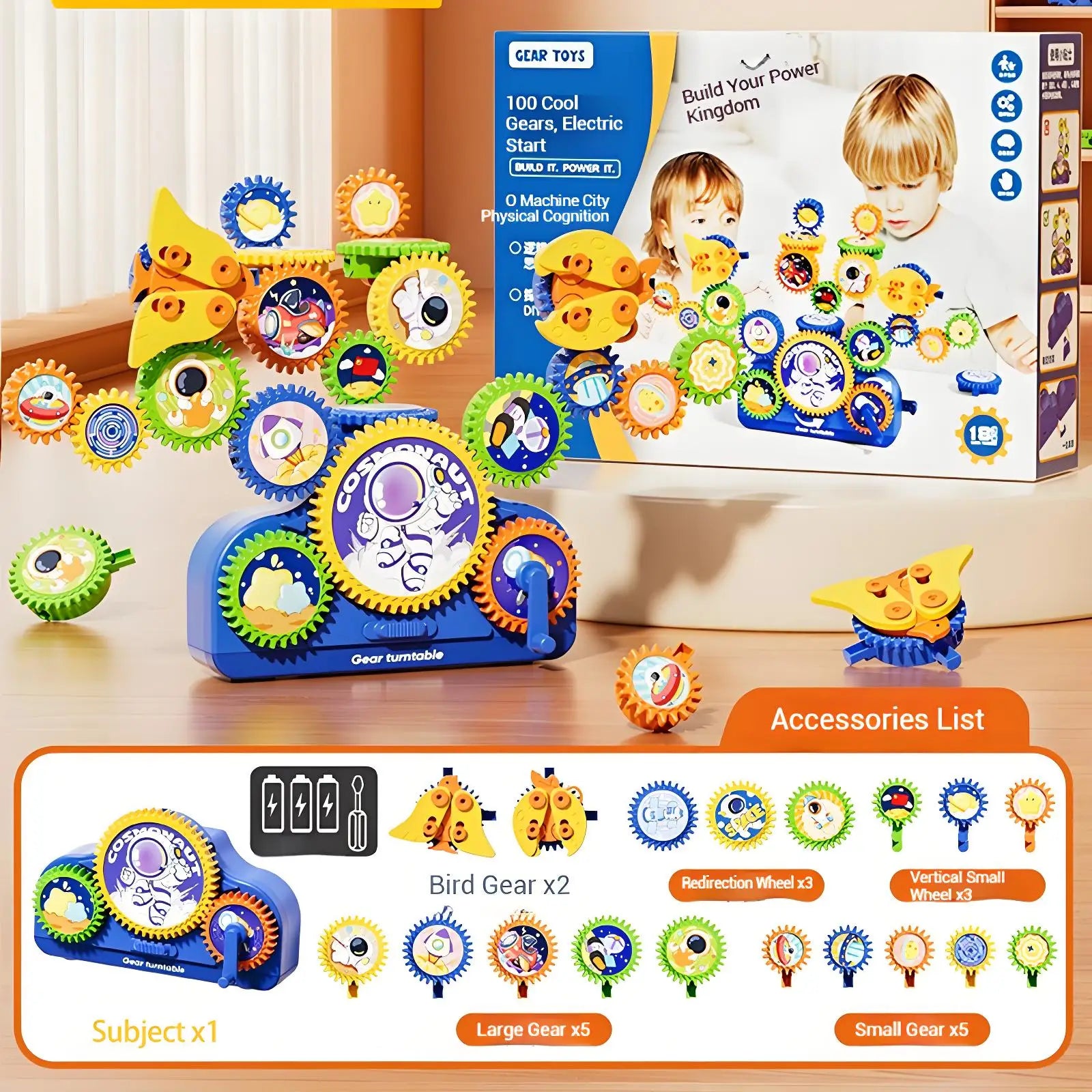Electric Gear Building Set for Kids – 3D Rotating STEM Construction Toy