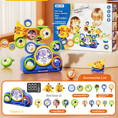 Electric Gear Building Set for Kids – 3D Rotating STEM Construction Toy