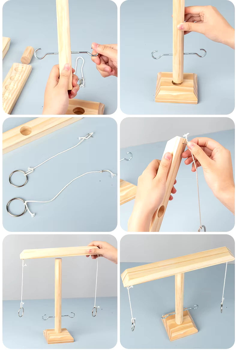 Handmade Wooden Hook and Ring Toss Game - Fun for Indoors and Outdoors