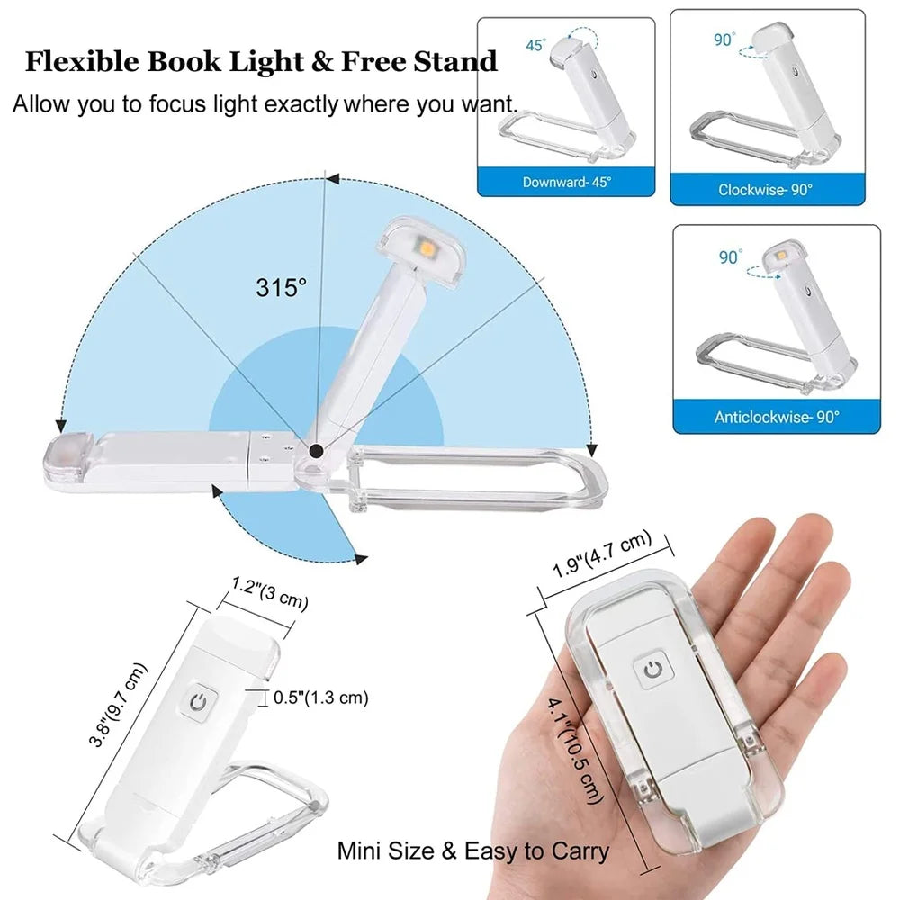 Ultra-Compact USB Rechargeable Book Light with Adjustable Brightness