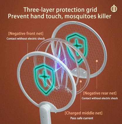 Foldable USB Electric Mosquito Zapper – 4-in-1 Silent Insect Killer Racket