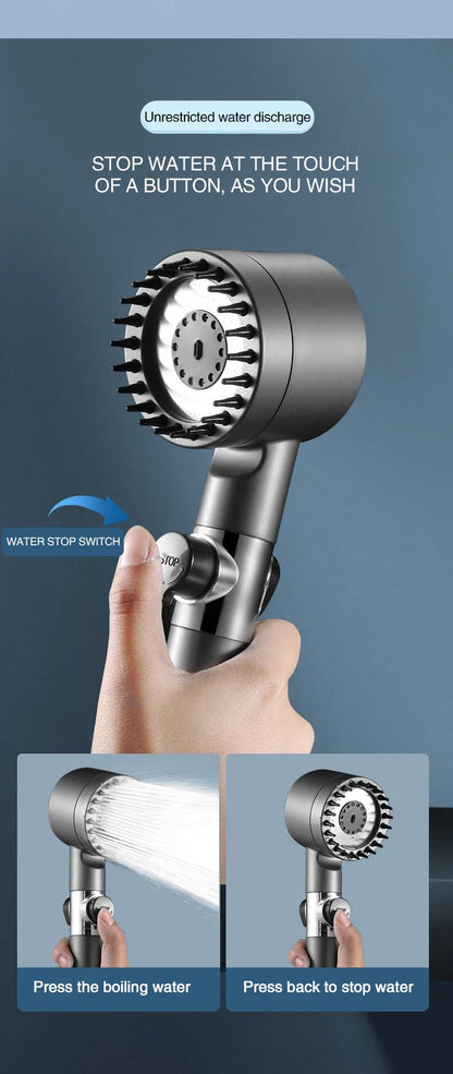 High-Pressure Shower Head with Adjustable Spray & Built-in Massage Brush