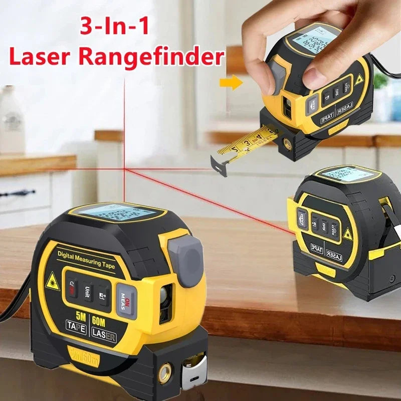 3-in-1 Digital Laser Measuring Tool with 5M/16ft Tape & Cross-Line Projection