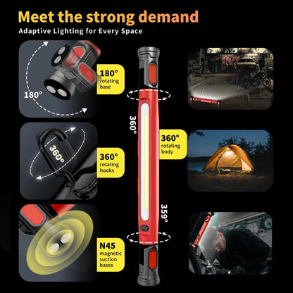 Rechargeable Magnetic COB Work Light – 360° Rotating LED Inspection Lamp