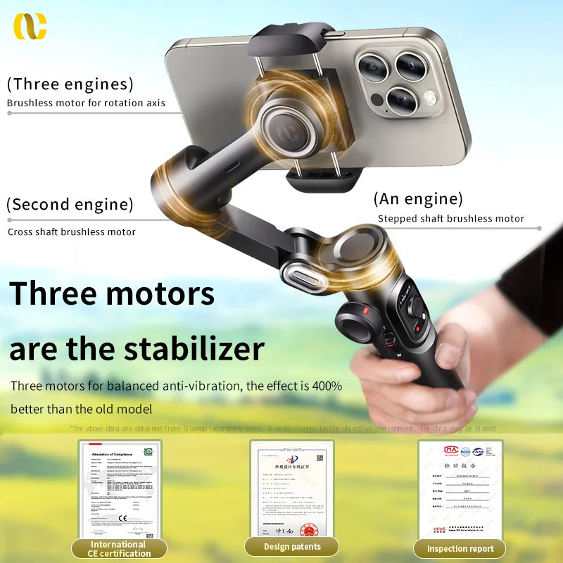 3-Axis Smartphone Gimbal Stabilizer with Fill Light