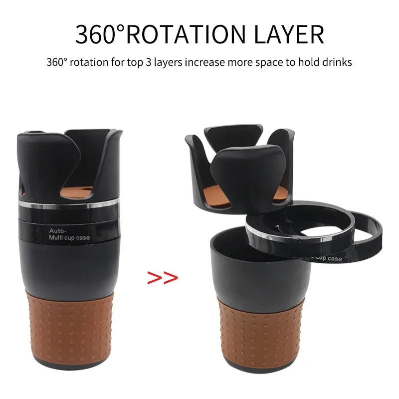 Car Cup Holder Expander – 360° Rotating Multi-Layer Organizer for Drinks & Essentials
