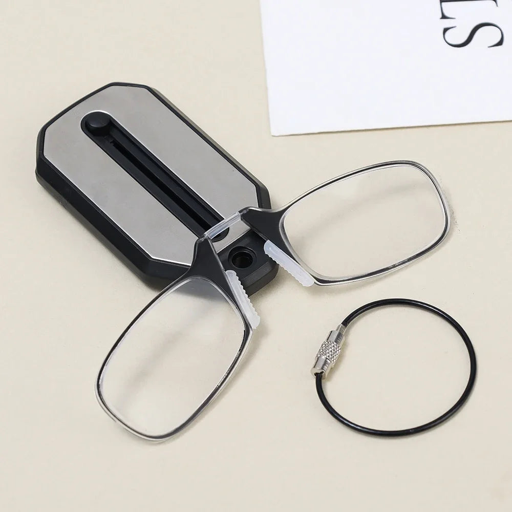 Portable Folding Nose Clip Reading Glasses with Keychain