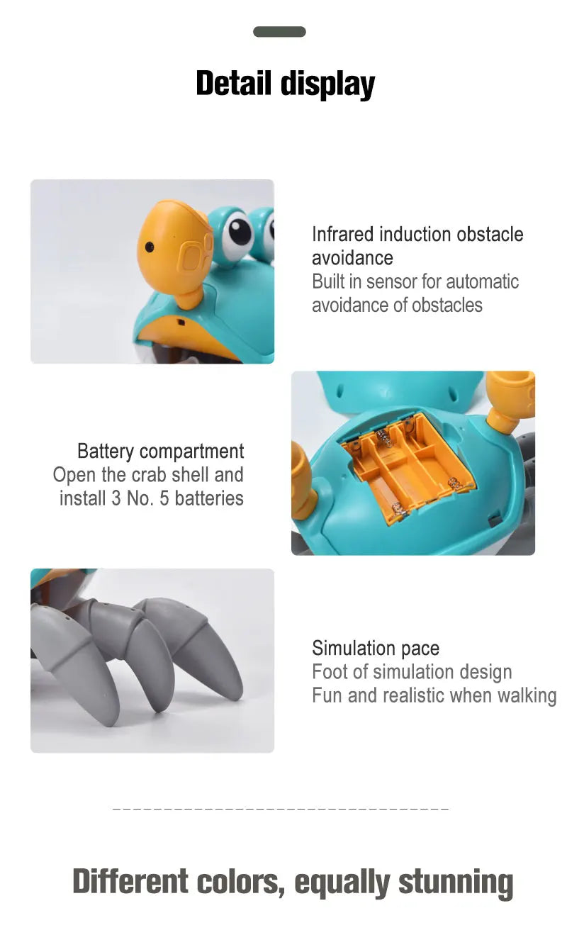 Interactive Crawling Crab Toy with Music and Obstacle Avoidance