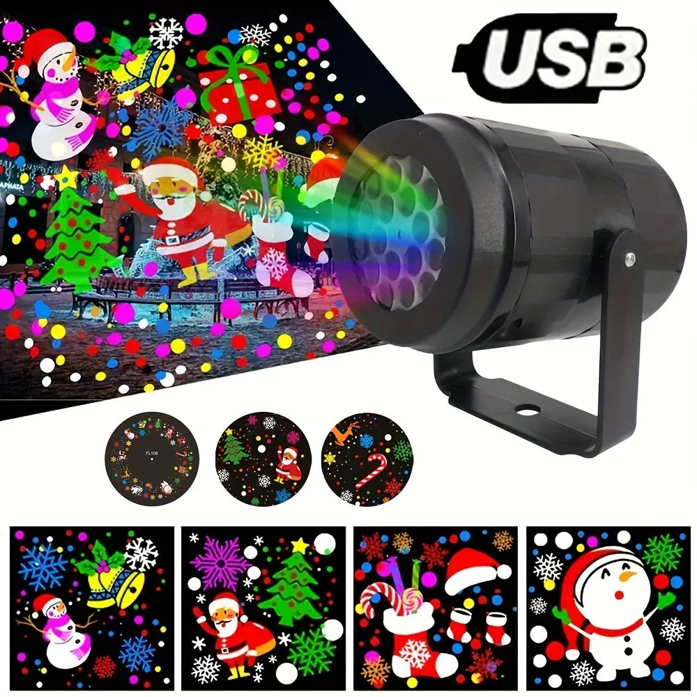 16-Pattern Rotating Christmas LED Projector (USB, Indoor/Outdoor)