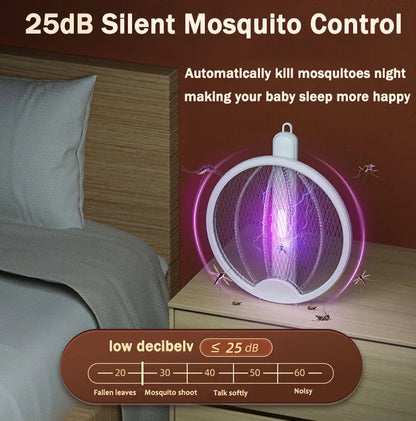 Foldable USB Electric Mosquito Zapper – 4-in-1 Silent Insect Killer Racket