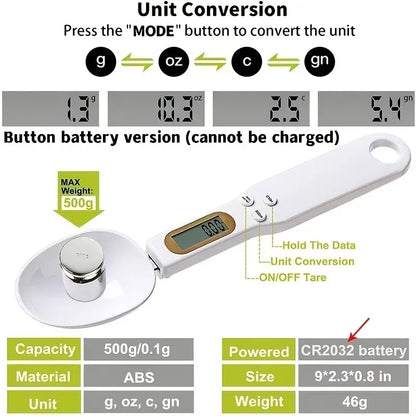 Digital Kitchen Spoon Scale - Precision 500g/0.1g