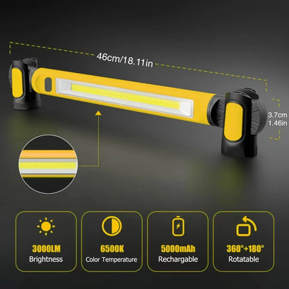 Rechargeable Magnetic COB Work Light – 360° Rotating LED Inspection Lamp