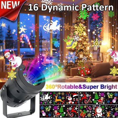 16-Pattern Rotating Christmas LED Projector (USB, Indoor/Outdoor)