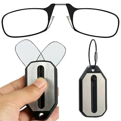 Portable Folding Nose Clip Reading Glasses with Keychain