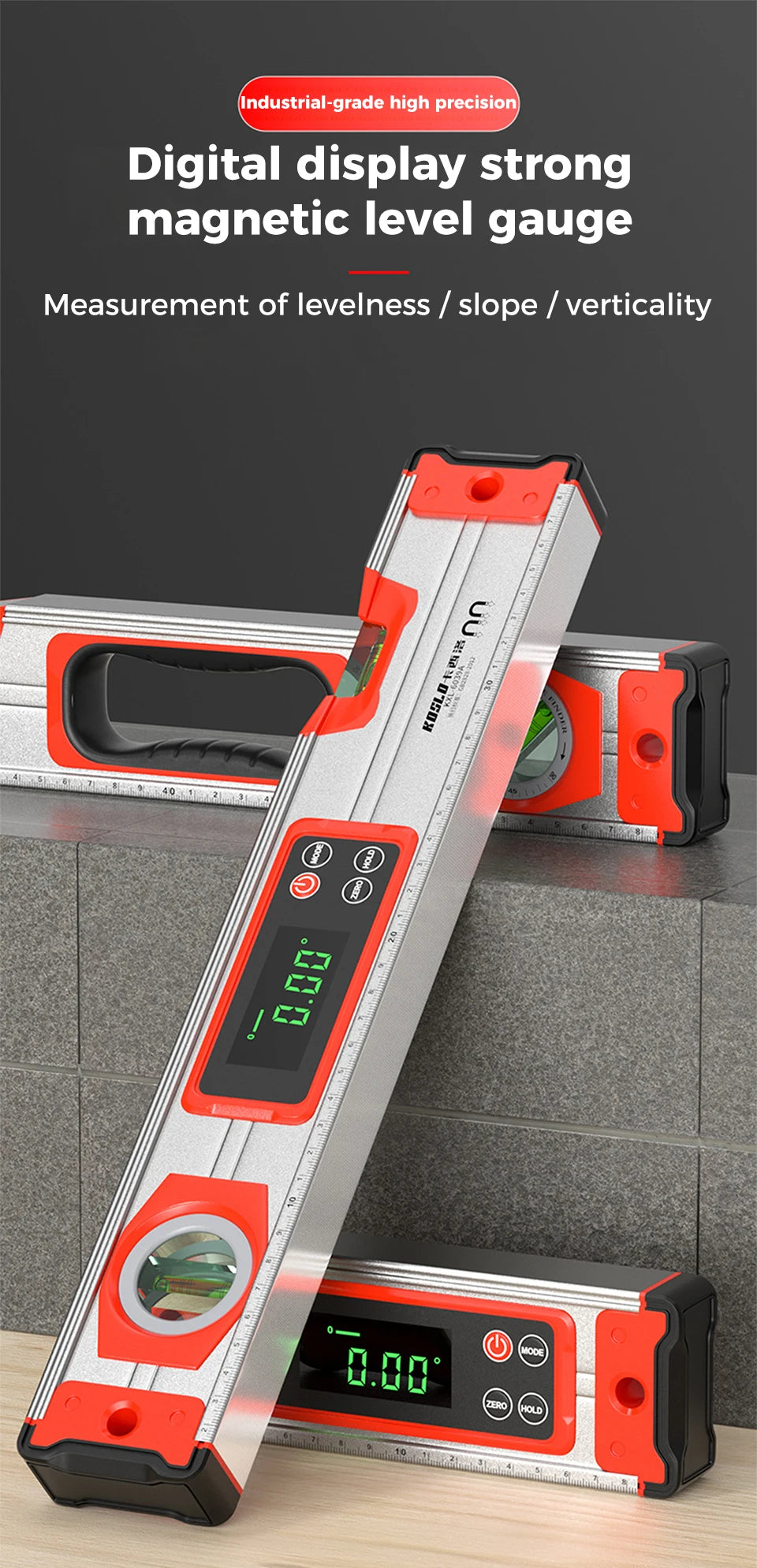Pro Digital Magnetic Spirit Level – LED Angle Finder(20/30/40 cm | 8″/12″/16″)