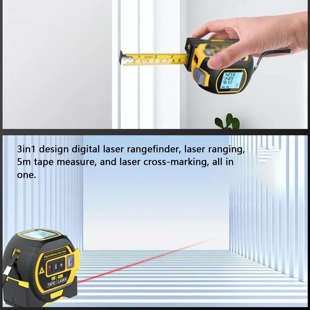 3-in-1 Digital Laser Measuring Tool with 5M/16ft Tape & Cross-Line Projection