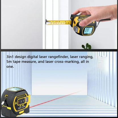 3-in-1 Digital Laser Measuring Tool with 5M/16ft Tape & Cross-Line Projection