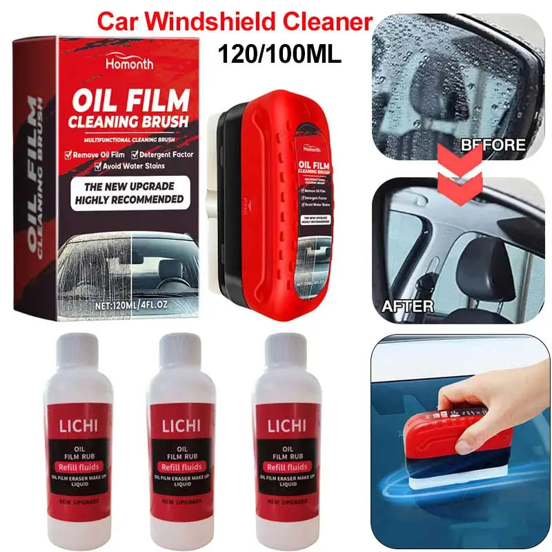 Car Windshield Oil Film Remover – Powerful Glass Cleaner with Sponge Brush