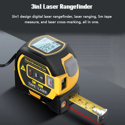 3-in-1 Digital Laser Measuring Tool with 5M/16ft Tape & Cross-Line Projection