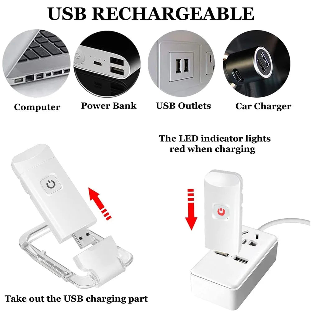 Ultra-Compact USB Rechargeable Book Light with Adjustable Brightness