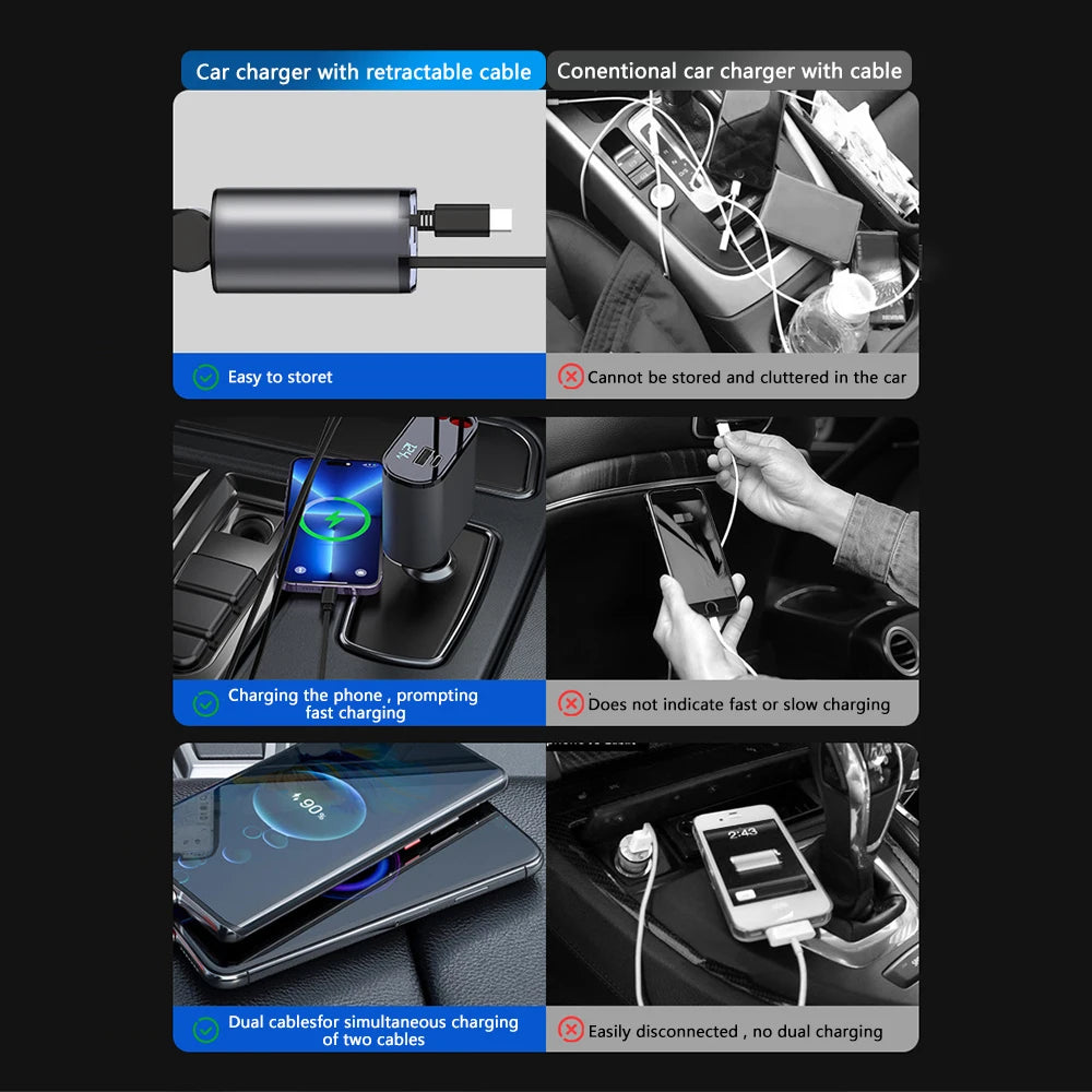 100W 4-in-1 Fast Charging Car Charger with Cigarette Lighter Adapter