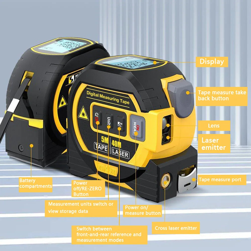 3-in-1 Digital Laser Measuring Tool with 5M/16ft Tape & Cross-Line Projection