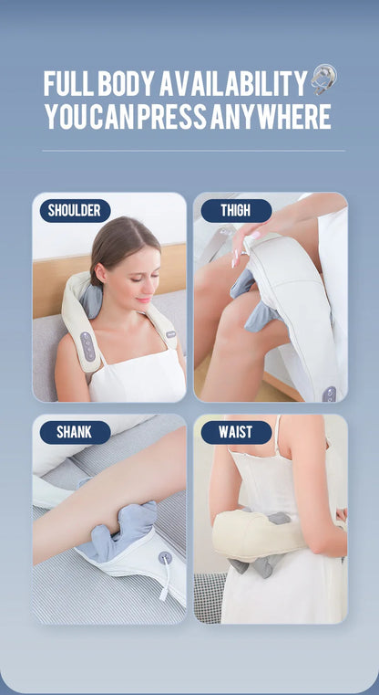 Wireless Neck and Back Massager with Heat and Kneading Technology