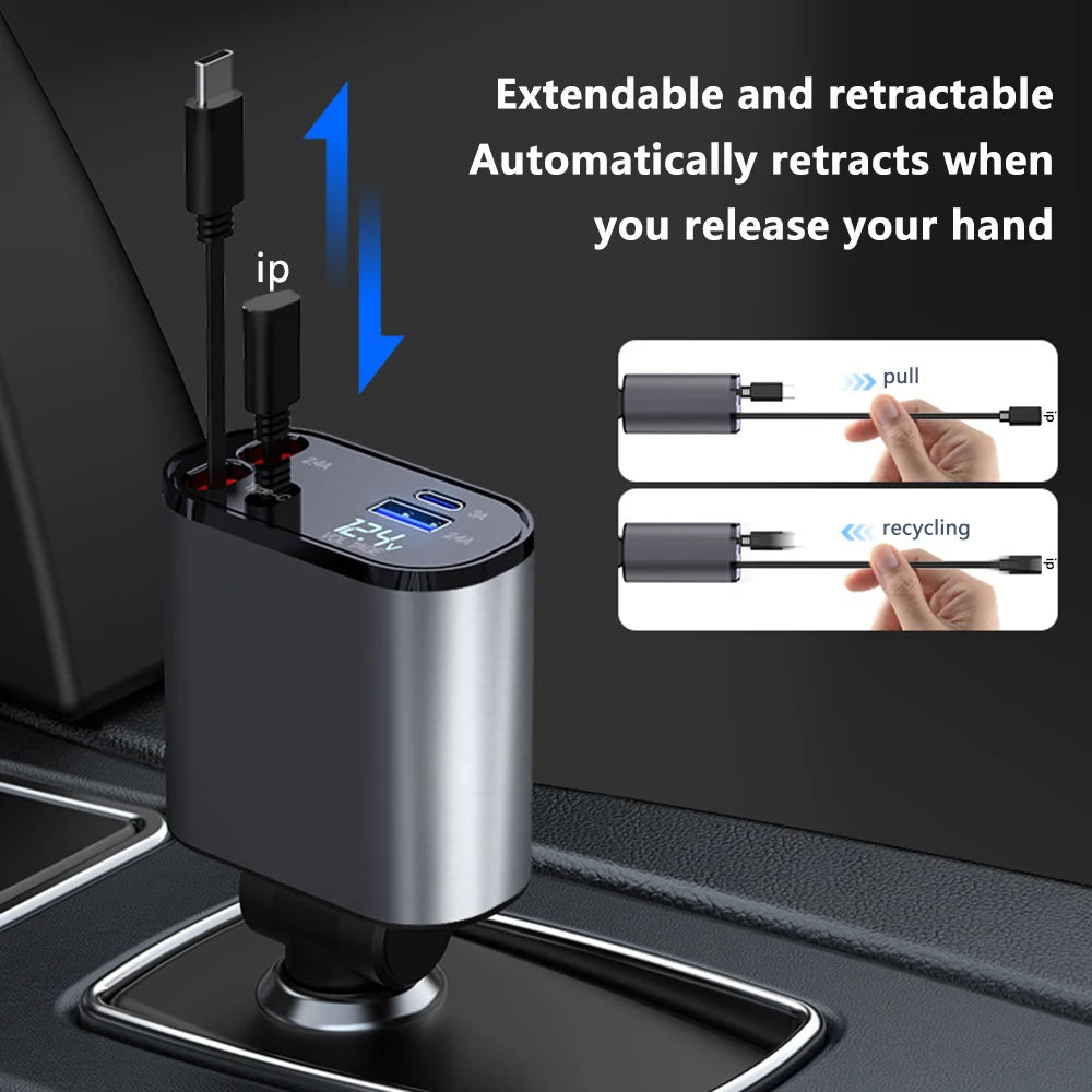 100W 4-in-1 Fast Charging Car Charger with Cigarette Lighter Adapter