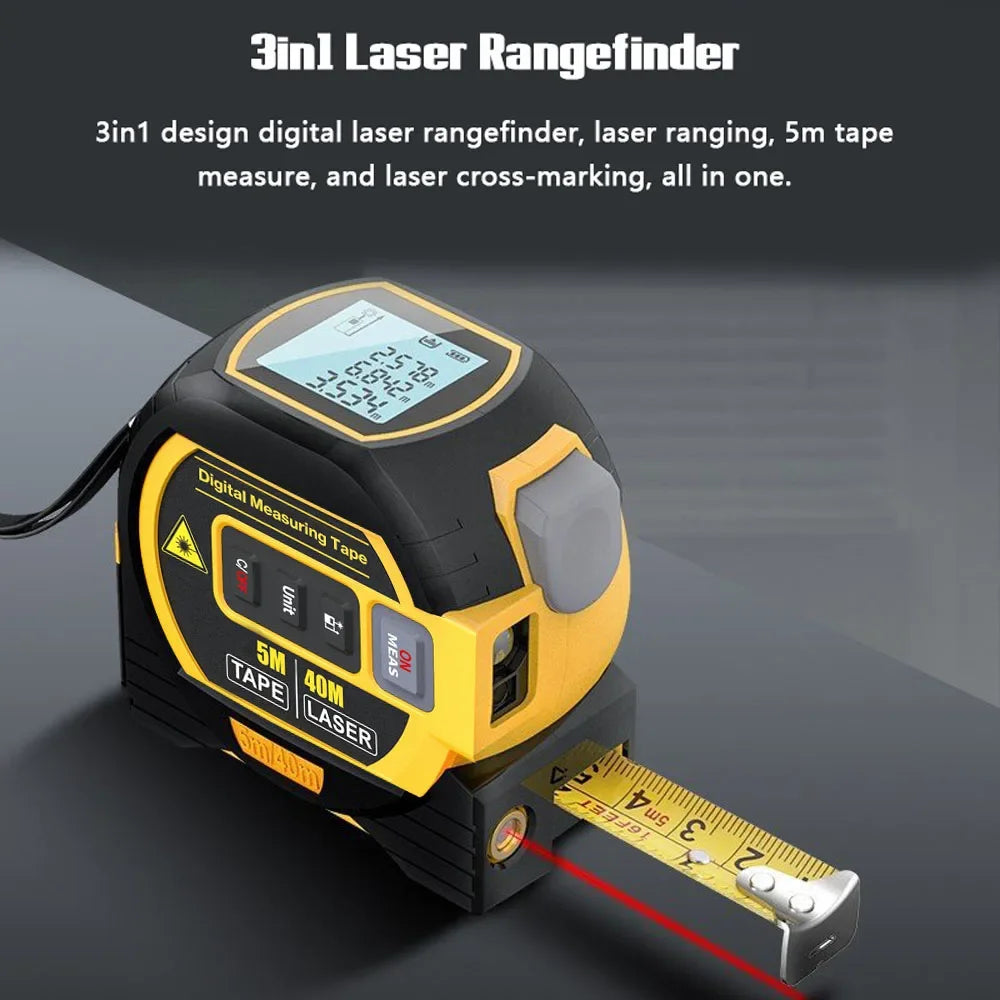 3-in-1 Digital Laser Measuring Tool with 5M/16ft Tape & Cross-Line Projection