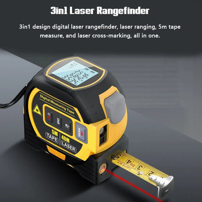 3-in-1 Digital Laser Measuring Tool with 5M/16ft Tape & Cross-Line Projection