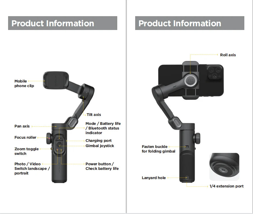 3-Axis Smartphone Gimbal Stabilizer with Fill Light