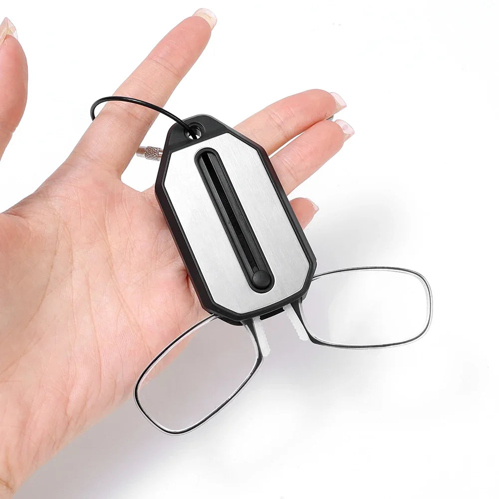 Portable Folding Nose Clip Reading Glasses with Keychain