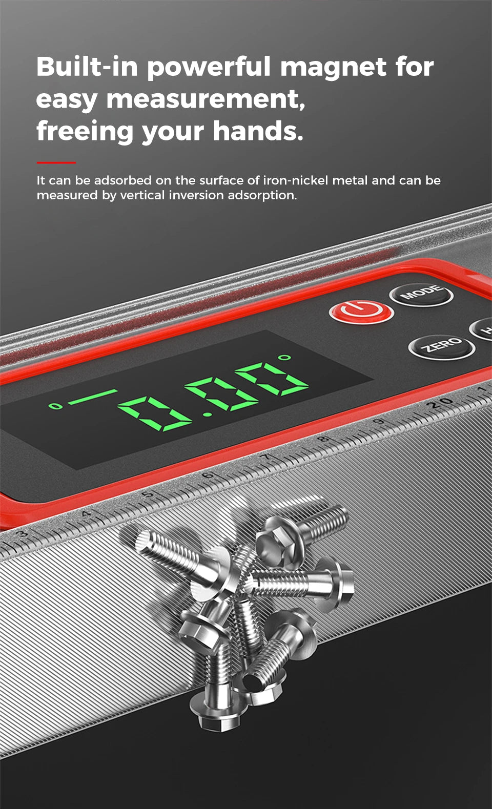 Pro Digital Magnetic Spirit Level – LED Angle Finder(20/30/40 cm | 8″/12″/16″)