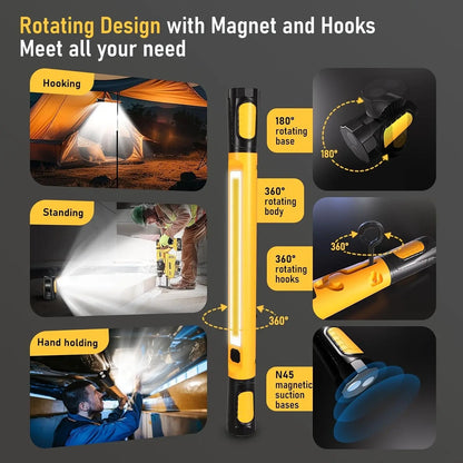 Rechargeable Magnetic COB Work Light – 360° Rotating LED Inspection Lamp